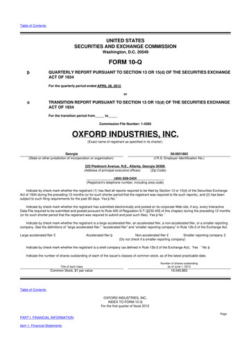 Thumbnail Oxford Industries
 10-Q Quarterly Report FY2012 