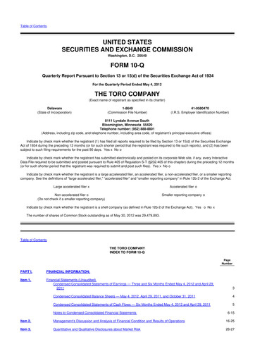 Thumbnail The Toro Company
 10-Q Quarterly Report FY2012 