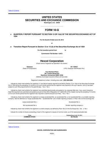 Thumbnail Hexcel
 10-Q Quarterly Report FY2012 