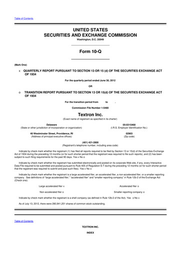 Miniature Textron 10-Q Rapport trimestriel 2012 