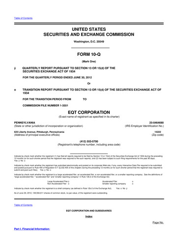 Vorschaubild EQT Corporation
 10-Q Quartalsbericht 2012 