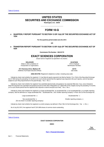 Miniature Exact Sciences 10-Q Rapport trimestriel 2012 