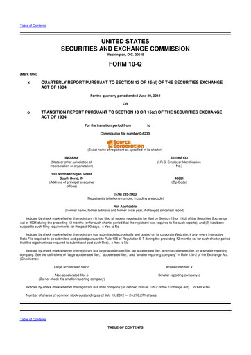 Thumbnail 1st Source
 10-Q Quarterly Report FY2012 