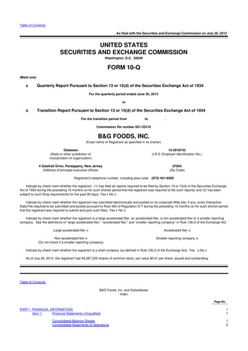 Vorschaubild B&G Foods

 10-Q Quartalsbericht 2012 