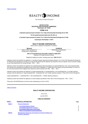 Vorschaubild Realty Income 10-Q Quartalsbericht 2012 