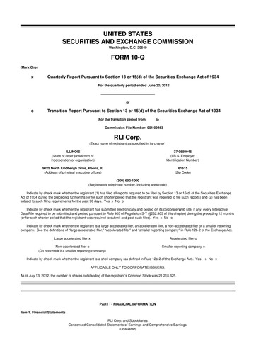 Thumbnail RLI Corp.
 10-Q Quarterly Report FY2012 