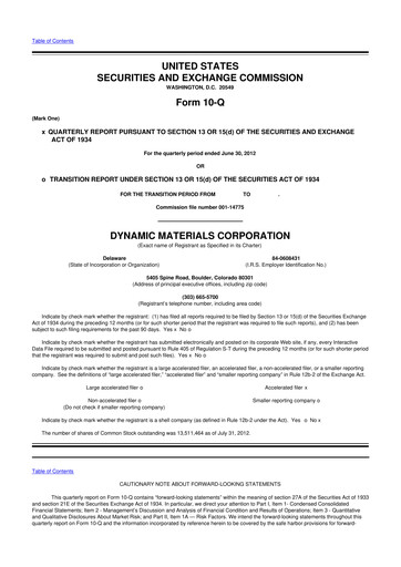 Miniature DMC Global 10-Q Rapport trimestriel 2012 