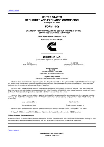 Thumbnail Cummins
 10-Q Quarterly Report FY2012 