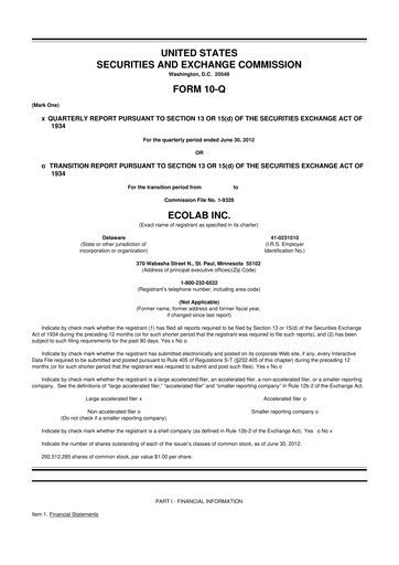 Miniature Ecolab 10-Q Rapport trimestriel 2012 