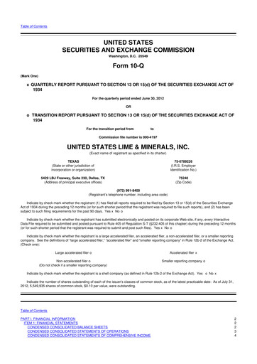 Thumbnail United States Lime & Minerals  10-Q Quarterly Report FY2012 