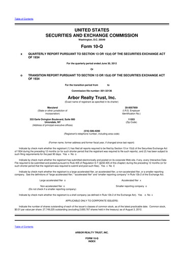 Vorschaubild Arbor Realty Trust
 10-Q Quartalsbericht 2012 