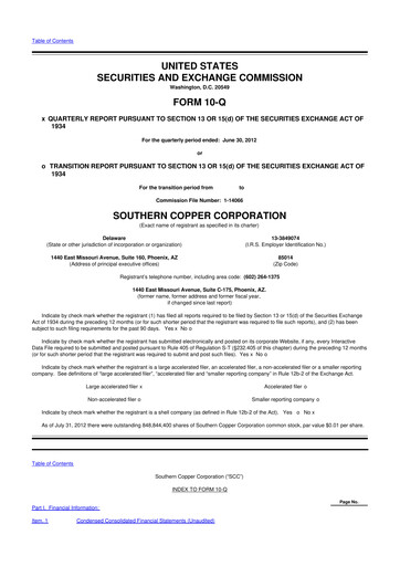 Thumbnail Southern Copper 10-Q Quarterly Report FY2012 