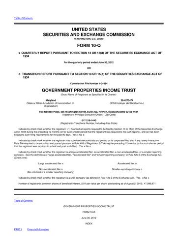 Vorschaubild Office Properties Income Trust 10-Q Quartalsbericht 2012 