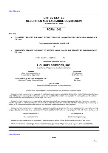 Miniature Liquidity Services
 10-Q Rapport trimestriel 2012 