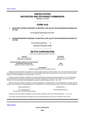 Thumbnail Incyte 10-Q Quarterly Report FY2012 
