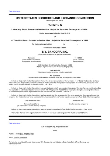 Thumbnail Stock Yards Bancorp 10-Q Quarterly Report FY2012 