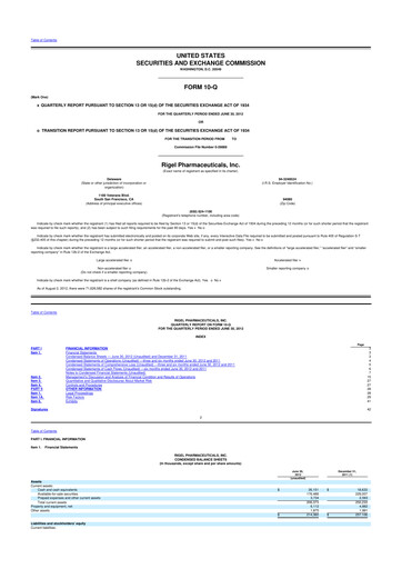 Thumbnail Rigel Pharmaceuticals 10-Q Quarterly Report FY2012 