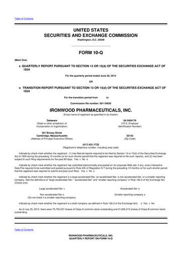 Thumbnail Ironwood Pharmaceuticals
 10-Q Quarterly Report FY2012 