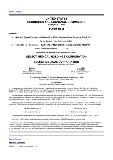 Thumbnail Select Medical Holdings 10-Q Quarterly Report FY2012 