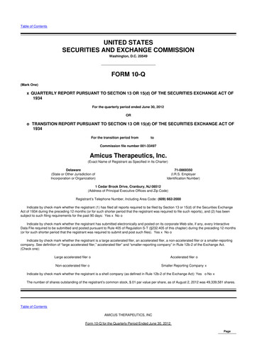 Vorschaubild Amicus Therapeutics
 10-Q Quartalsbericht 2012 