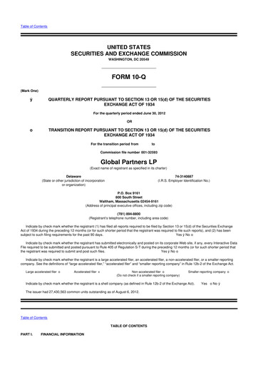 Thumbnail Global Partners LP 10-Q Quarterly Report FY2012 