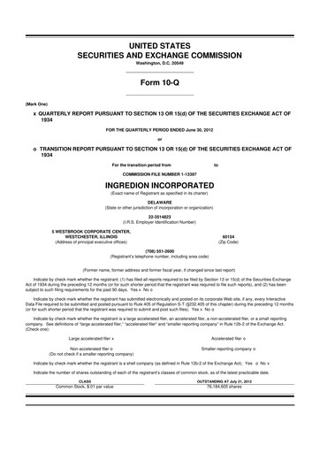 Thumbnail Ingredion 10-Q Quarterly Report FY2012 