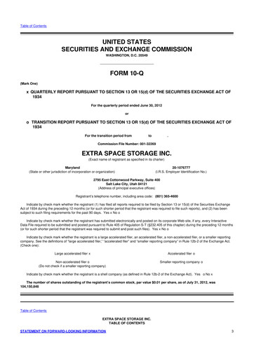 Miniature Extra Space Storage
 10-Q Rapport trimestriel 2012 