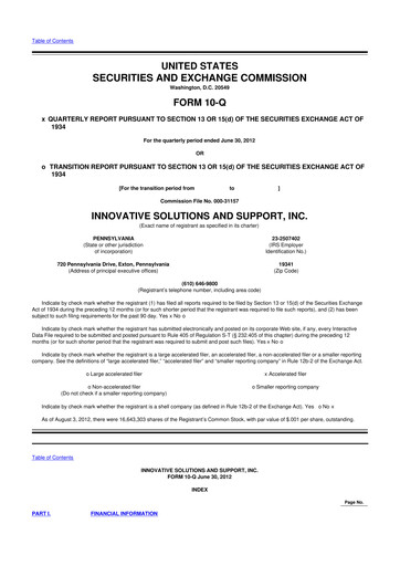 Thumbnail Innovative Solutions and Support 10-Q Quarterly Report FY2012 