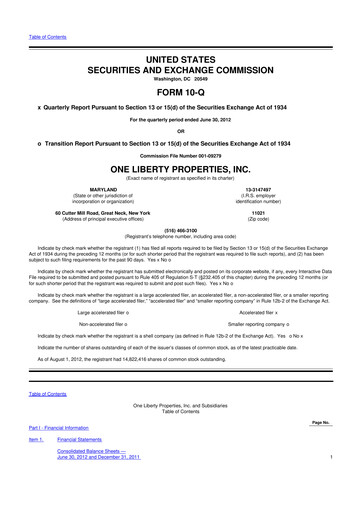 Thumbnail One Liberty Properties 10-Q Quarterly Report FY2012 