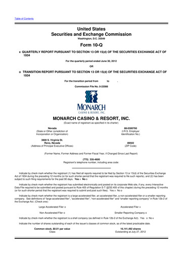 Thumbnail Monarch Casino & Resort 10-Q Quarterly Report FY2012 