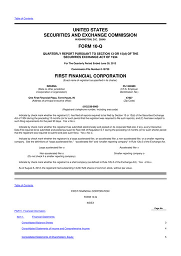 Thumbnail First Financial 10-Q Quarterly Report FY2012 