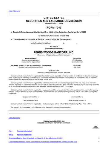 Thumbnail Penns Woods Bancorp 10-Q Quarterly Report FY2012 