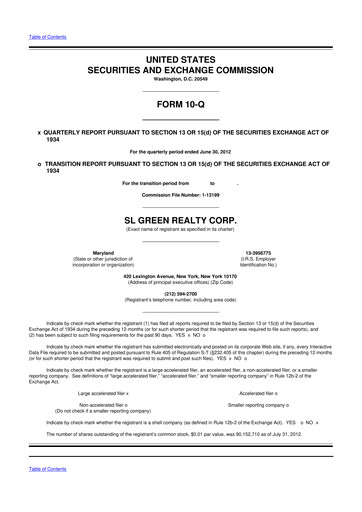 Thumbnail SL Green Realty
 10-Q Quarterly Report FY2012 