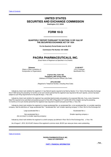 Miniature Pacira Biosciences
 10-Q Rapport trimestriel 2012 