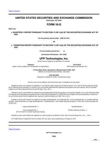 Thumbnail UFP Technologies
 10-Q Quarterly Report FY2012 