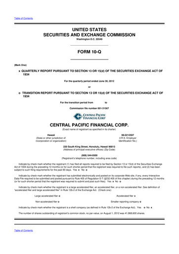 Thumbnail Central Pacific Financial 10-Q Quarterly Report FY2012 