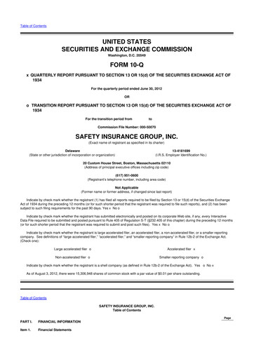 Miniature Safety Insurance
 10-Q Rapport trimestriel 2012 