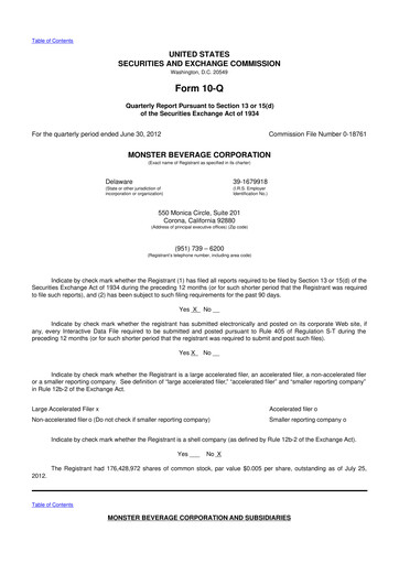 Thumbnail Monster Beverage 10-Q Quarterly Report FY2012 