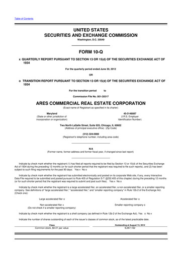 Thumbnail Ares Commercial Real Estate 10-Q Quarterly Report FY2012 
