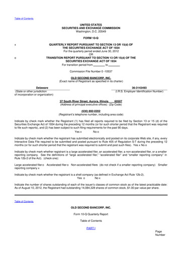 Thumbnail Old Second Bancorp 10-Q Quarterly Report FY2012 