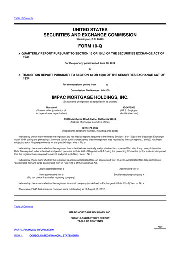 Thumbnail Impac Mortgage Holdings 10-Q Quarterly Report FY2012 