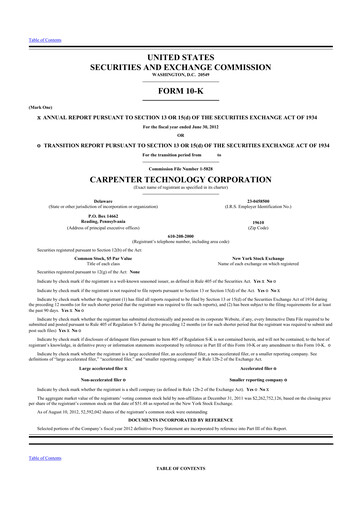 Thumbnail Carpenter Technology 10-K Annual Report 2012