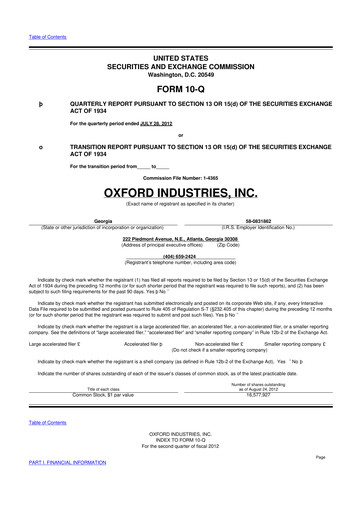 Thumbnail Oxford Industries
 10-Q Quarterly Report FY2012 