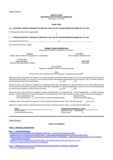 Thumbnail Hormel Foods 10-Q Quarterly Report FY2012 
