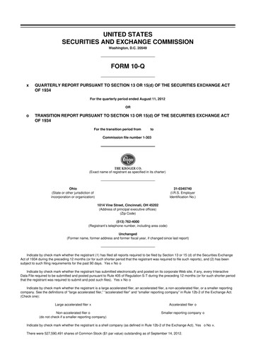 Miniature Kroger 10-Q Rapport trimestriel 2012 