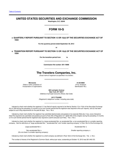 Thumbnail The Travelers Companies 10-Q Quarterly Report FY2012 