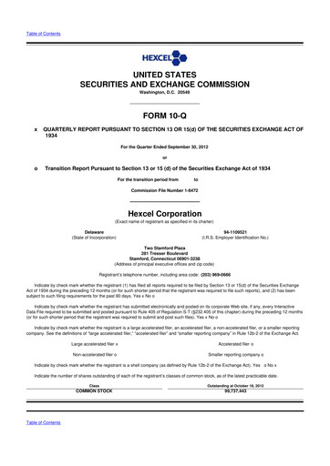 Thumbnail Hexcel
 10-Q Quarterly Report FY2012 