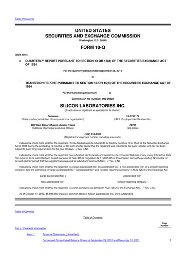 Thumbnail Silicon Labs
 10-Q Quarterly Report FY2012 