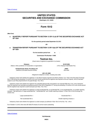 Miniature Textron 10-Q Rapport trimestriel 2012 