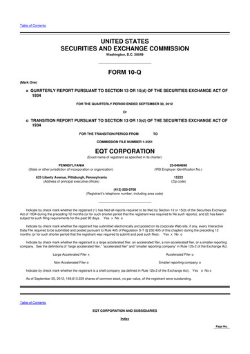 Vorschaubild EQT Corporation
 10-Q Quartalsbericht 2012 